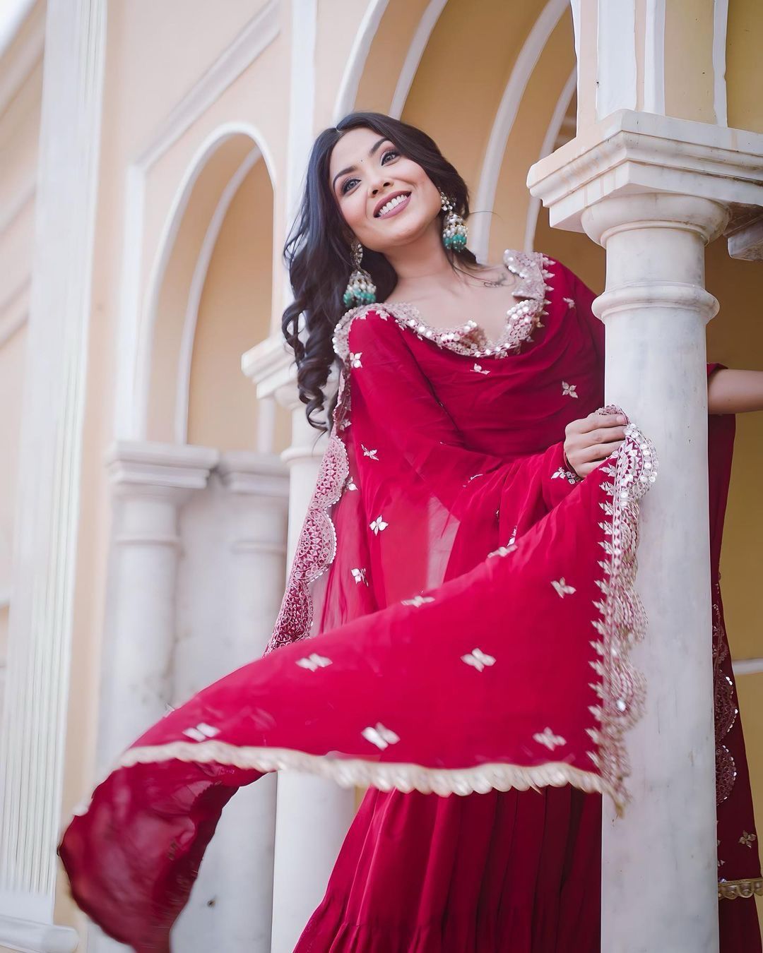Rani Color Stitched Anarkli Gown Dupatta Set