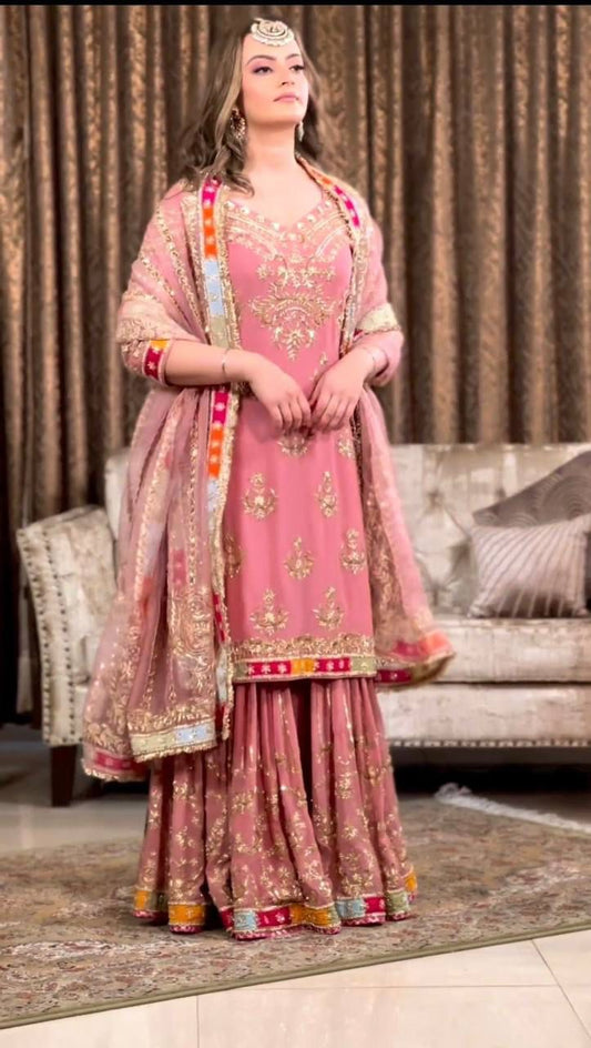 Pink Color Plazzo Sharara salwar suit set