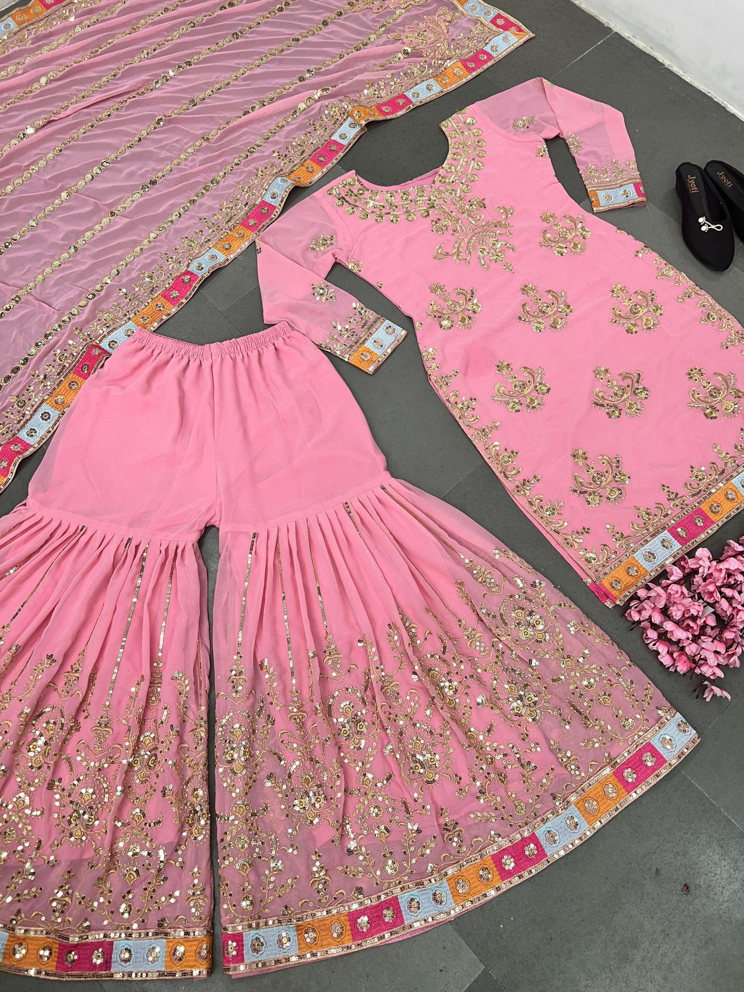 Pink Color Plazzo Sharara salwar suit set