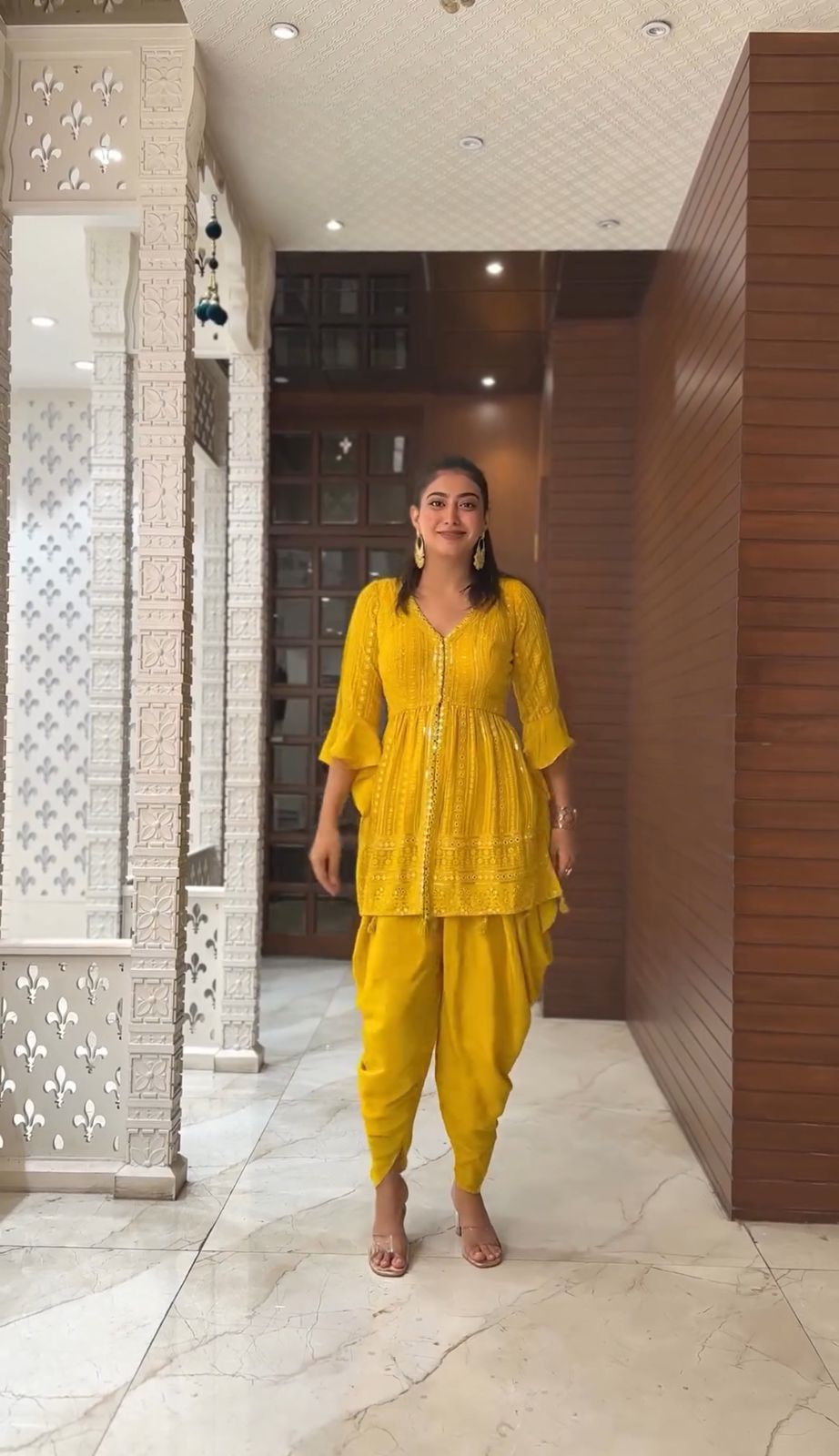 Yellow Women Kurti Dhoti Dupatta Set for party wear