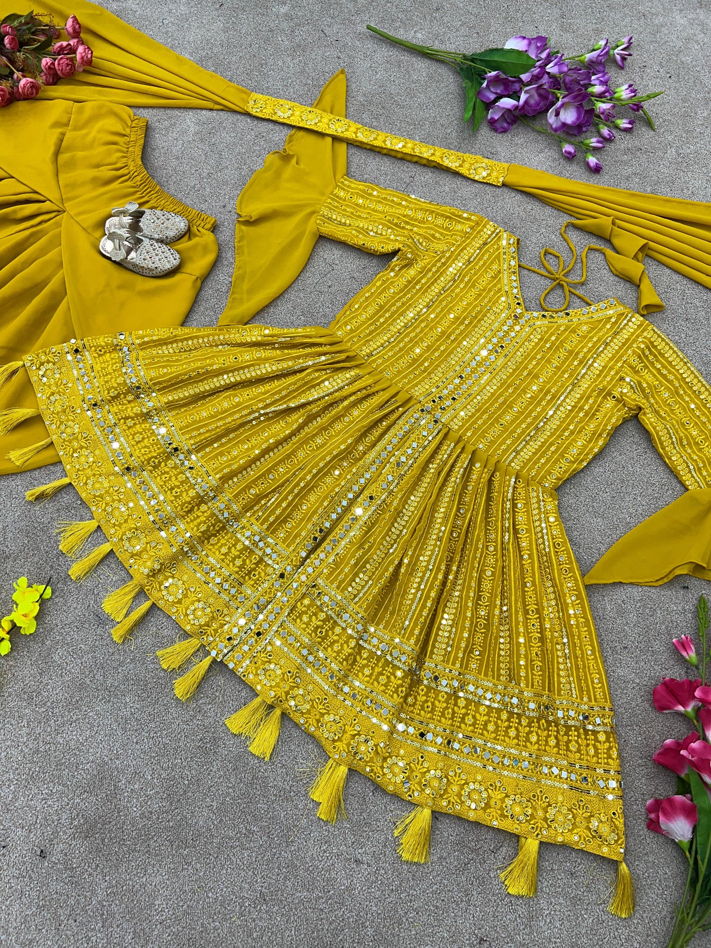 Yellow Women Kurti Dhoti Dupatta Set for party wear