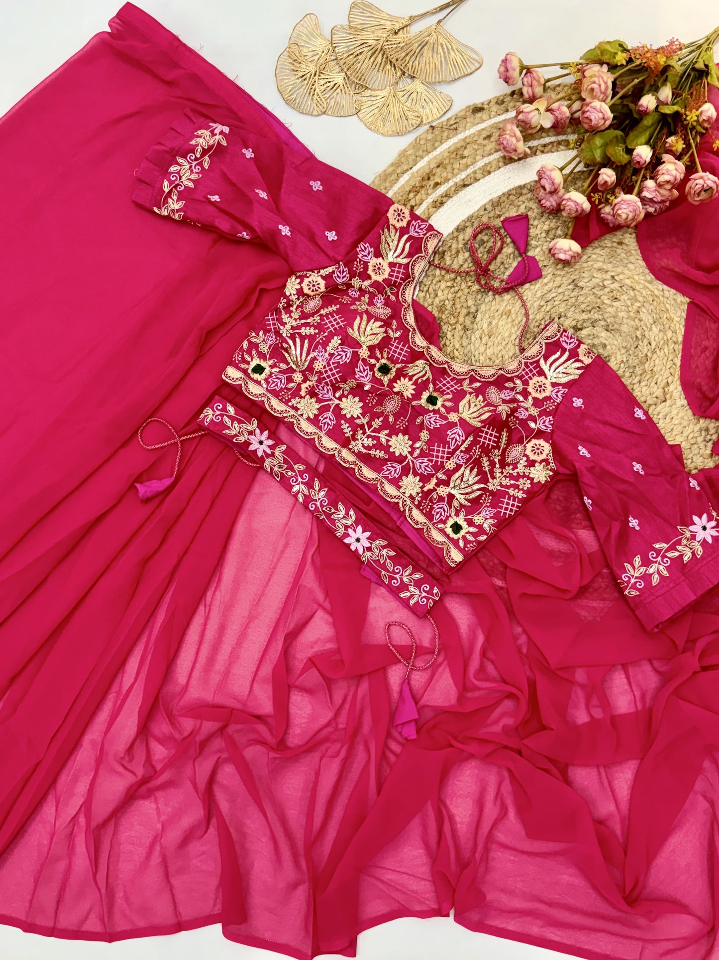 Ready To Wear Party Wear Saree With Full-Stitched Blouse With Embroidery Work