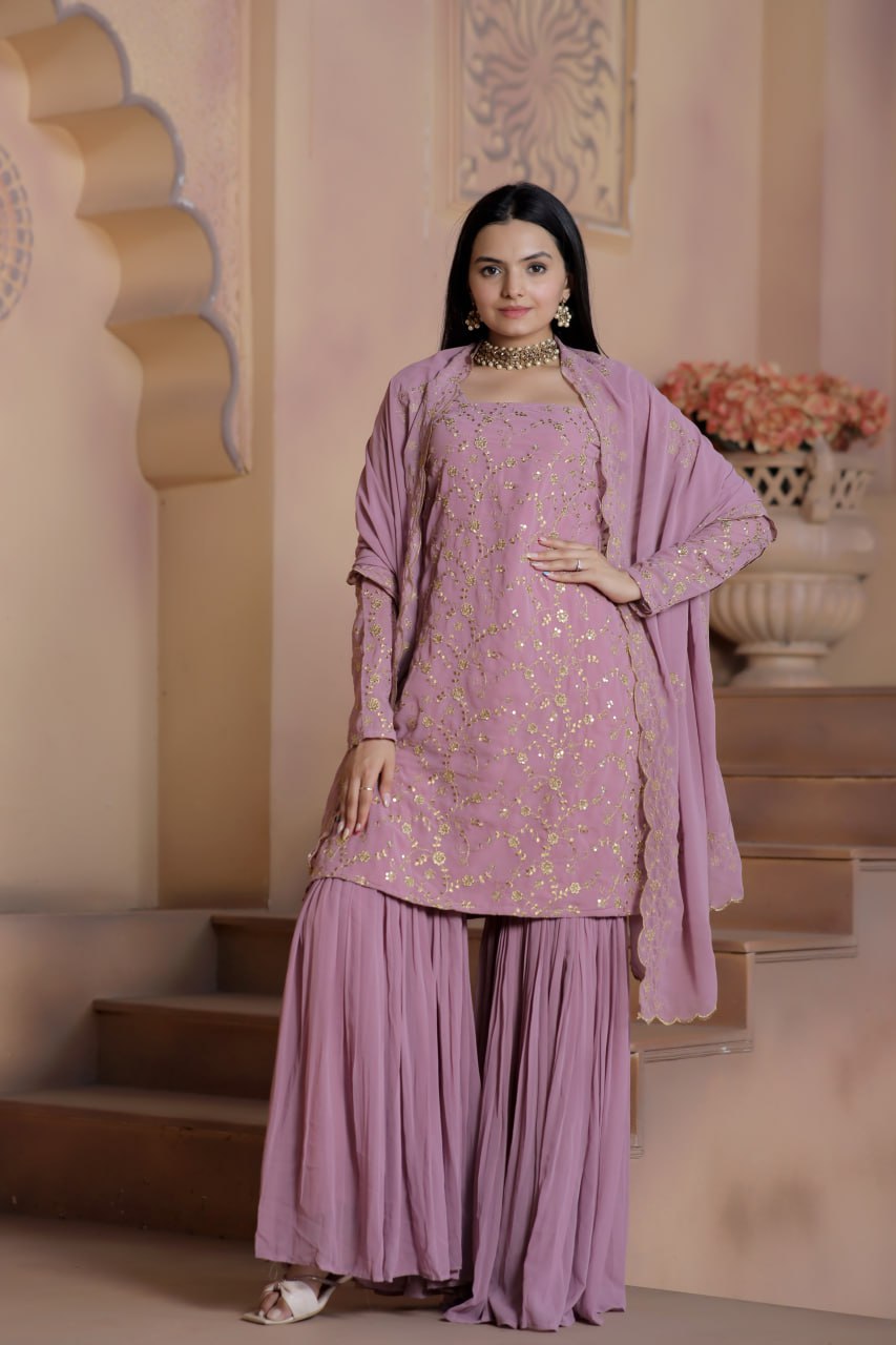 Buy Pink Embroidered Square Neck Sharara Suit Festive Wear Online at Best  Price | Cbazaar