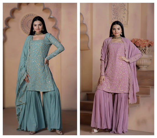 Best Quality Sharara Georgette Plazo Kurti Dupatta Set