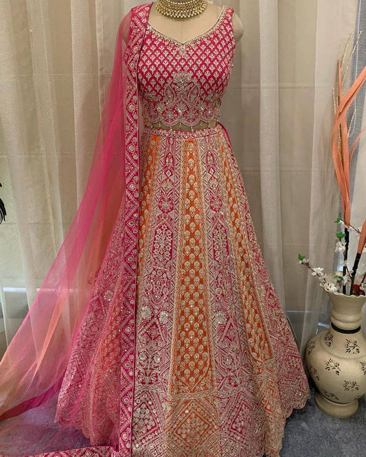 Pink Color Sequence Embroidered Work Georgette Lehenga Choli