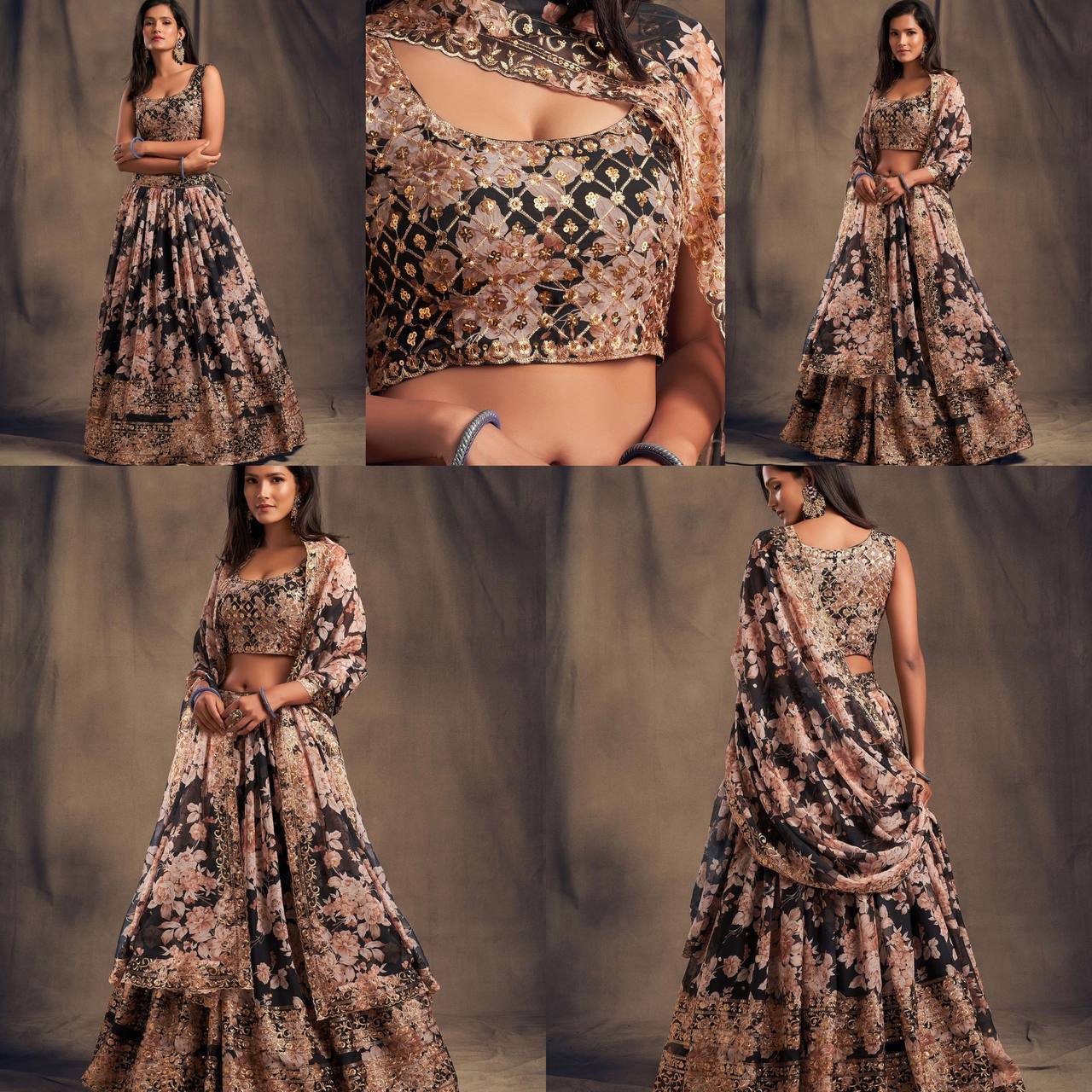 Latest Organza Sequence Embroidered Work Printed Lehenga Choli