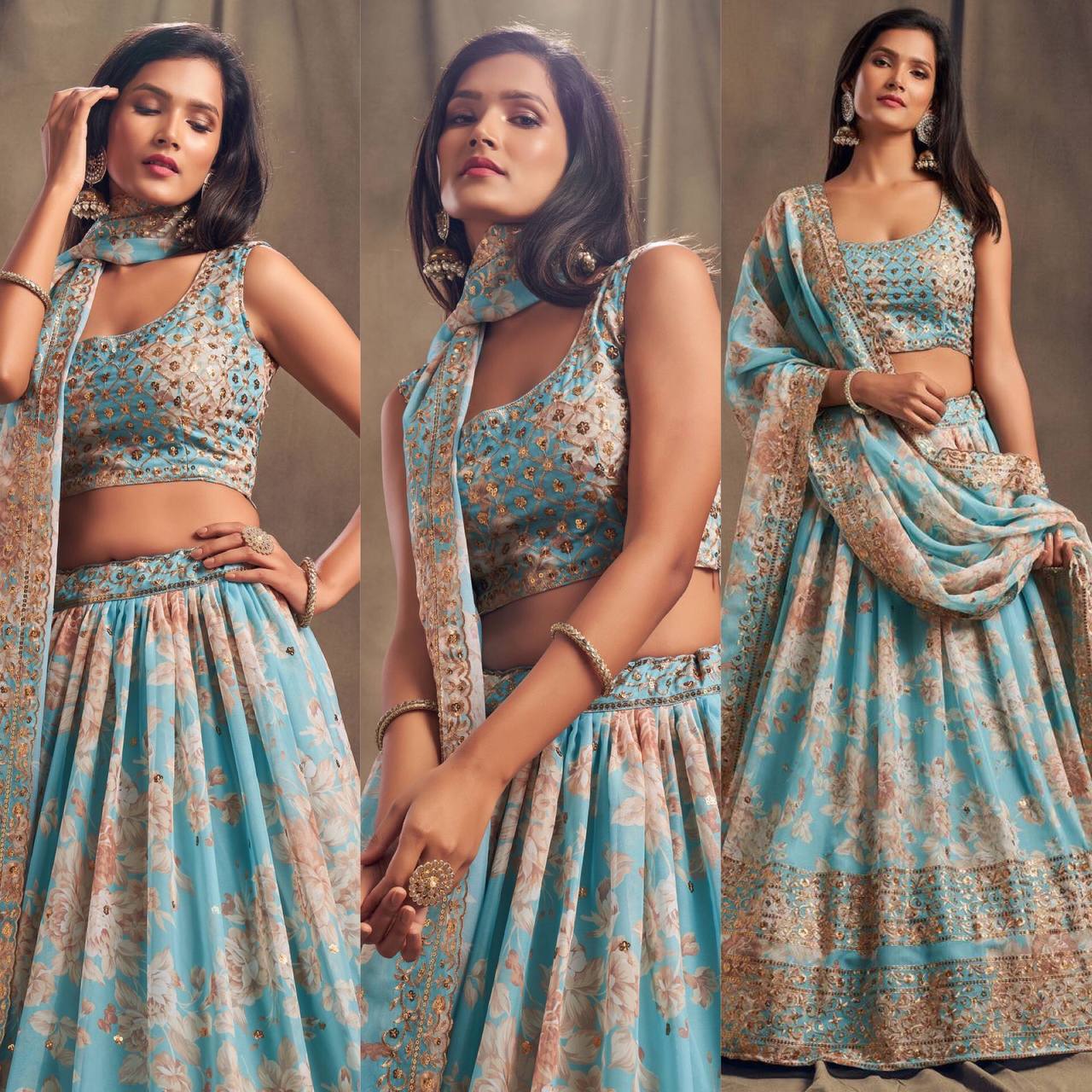 Latest Organza Sequence Embroidered Work Printed Lehenga Choli