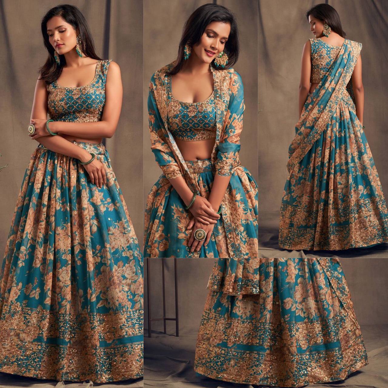 Latest Organza Sequence Embroidered Work Printed Lehenga Choli