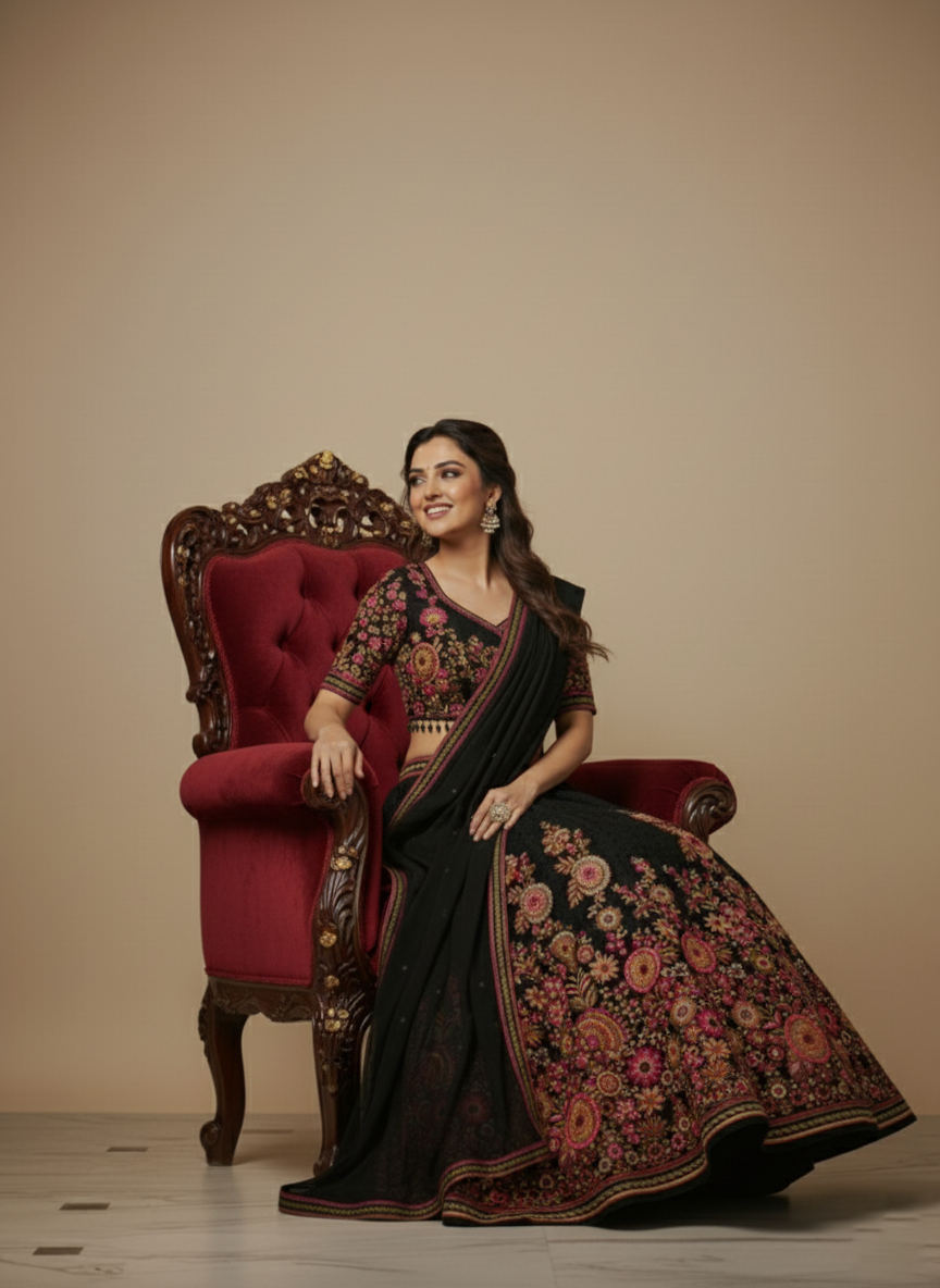 Black Color Georgette Embroidery Lehenga Choli