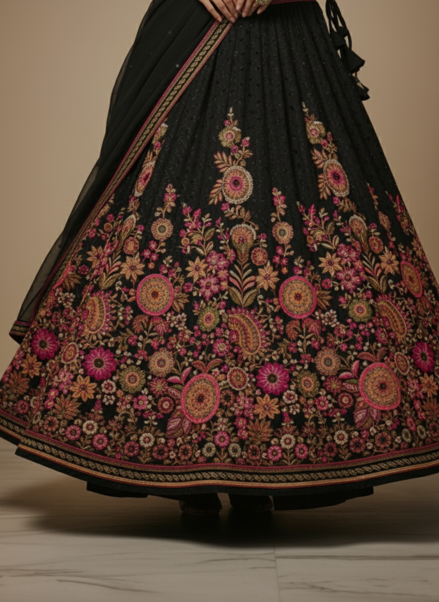 Black Color Georgette Embroidery Lehenga Choli