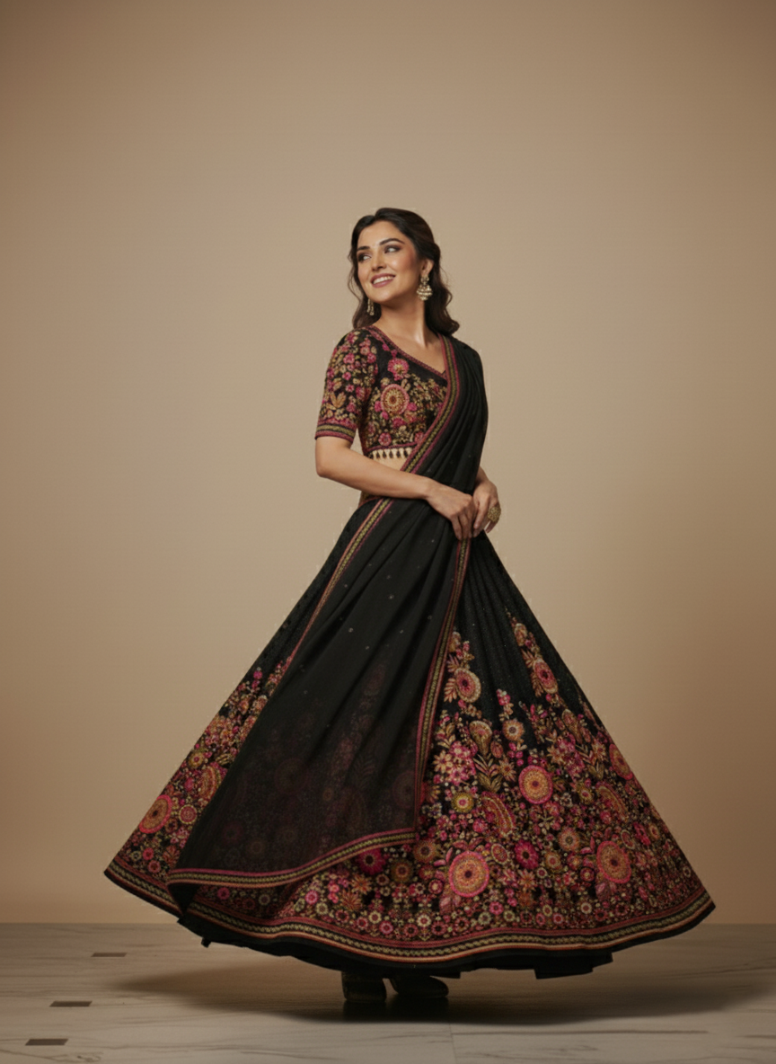 Black Color Georgette Embroidery Lehenga Choli