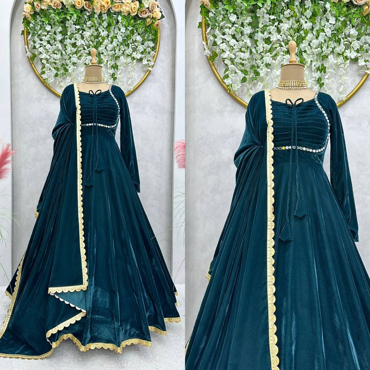 Stylish Velvet Real Mirror Work Velvet Ready Made Salwar Suit