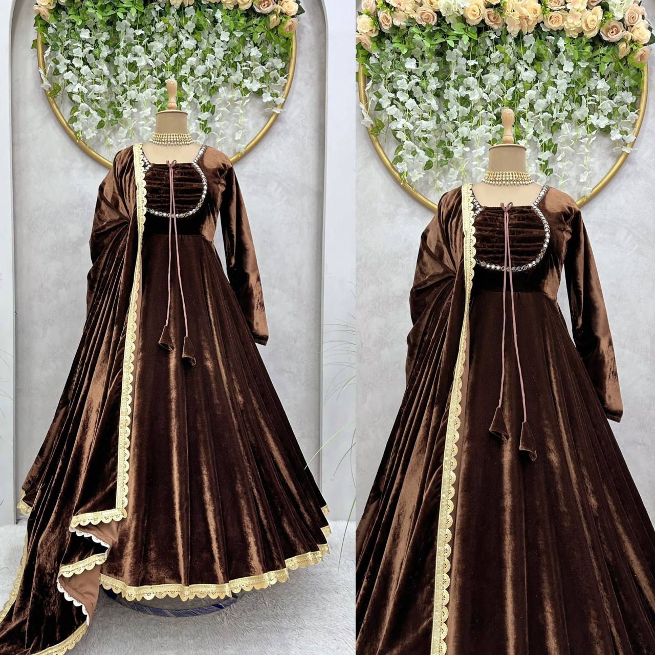 Stylish Velvet Real Mirror Work Velvet Ready Made Salwar Suit
