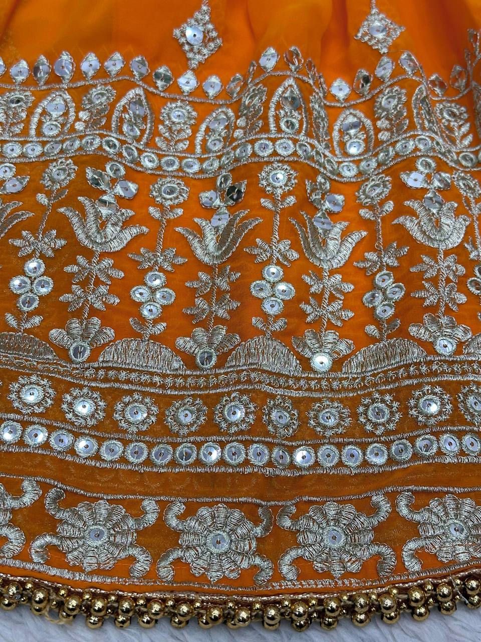 Magnetic Orange Color Sequence Thread Work Georgette Sharara Salwar Suit