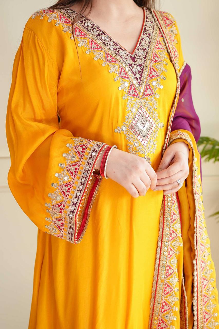 Wedding Wear Mustard Color Ready Made Sequence Work Taffeta Silk Salwar Suit