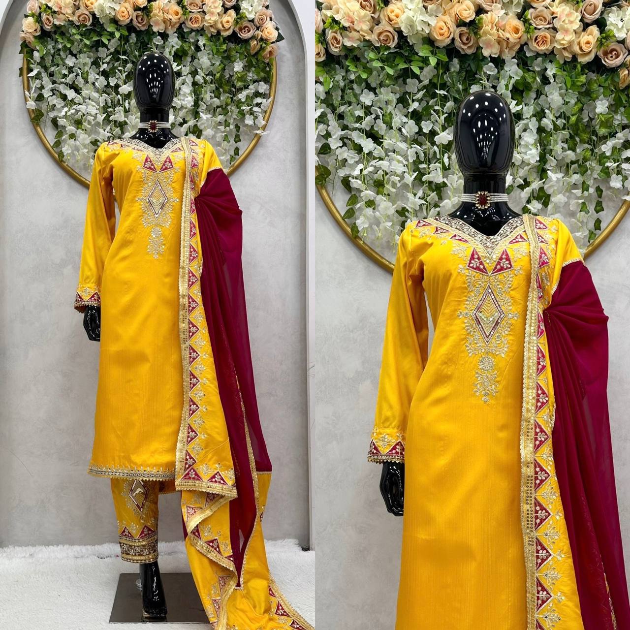 Wedding Wear Mustard Color Ready Made Sequence Work Taffeta Silk Salwar Suit