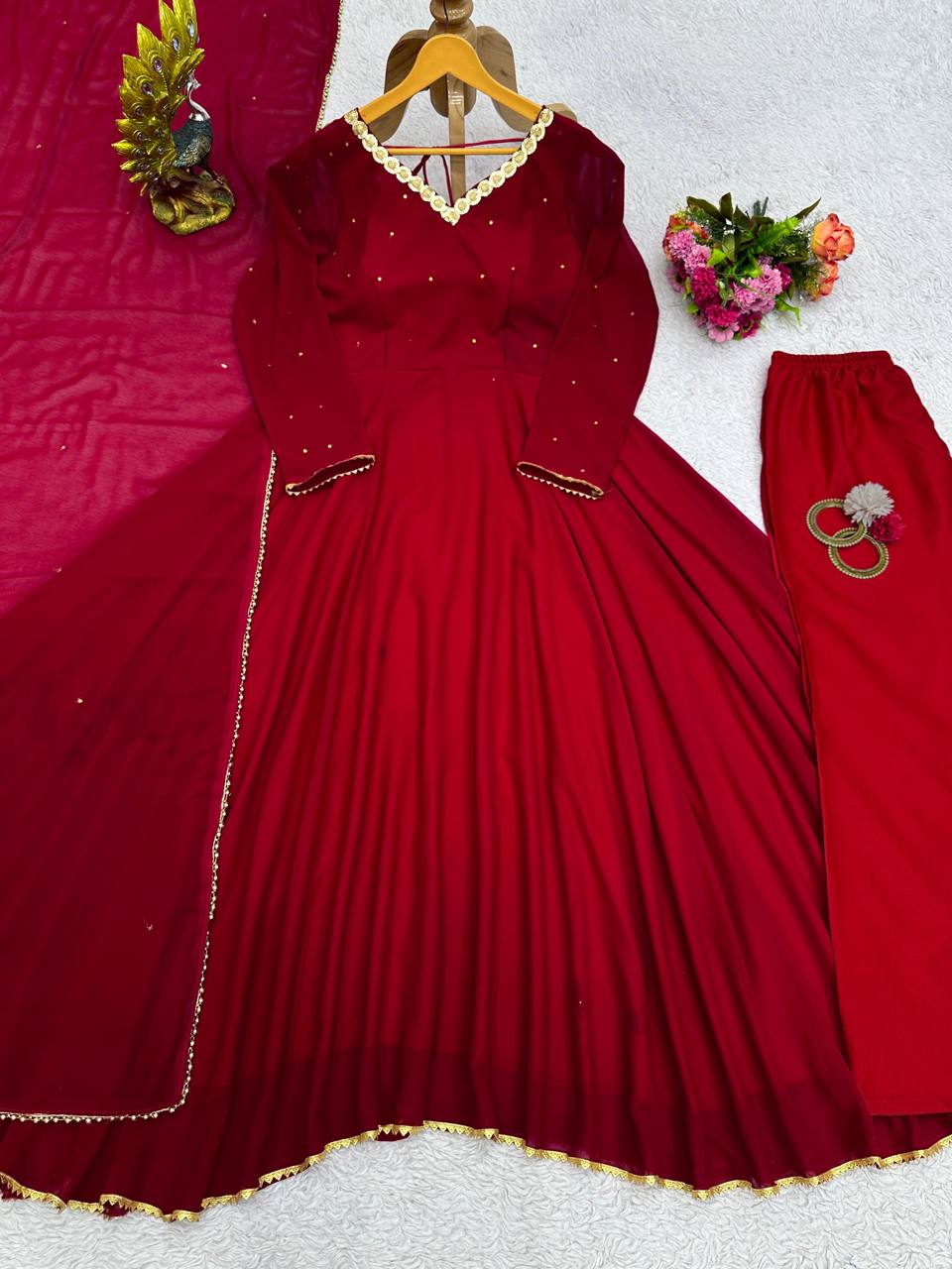 Stupendous Maroon Color Ready Made Georgette Sequence Stone Work Salwar Suit