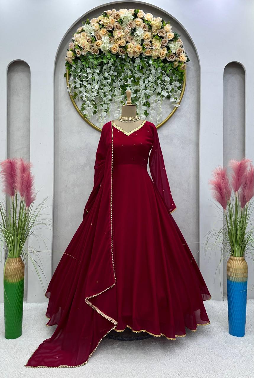 Stupendous Maroon Color Ready Made Georgette Sequence Stone Work Salwar Suit