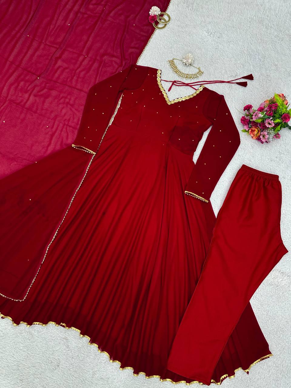 Stupendous Maroon Color Ready Made Georgette Sequence Stone Work Salwar Suit