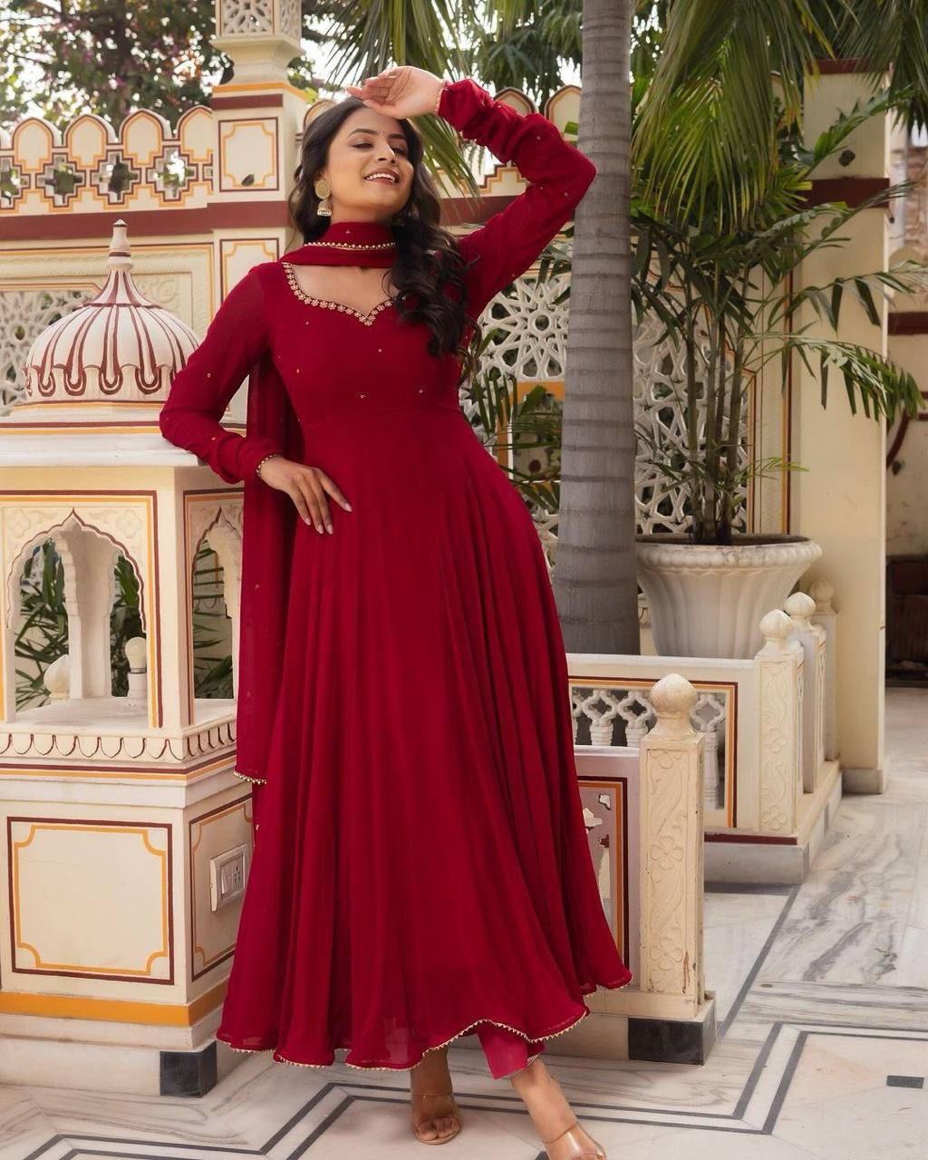 Stupendous Maroon Color Ready Made Georgette Sequence Stone Work Salwar Suit