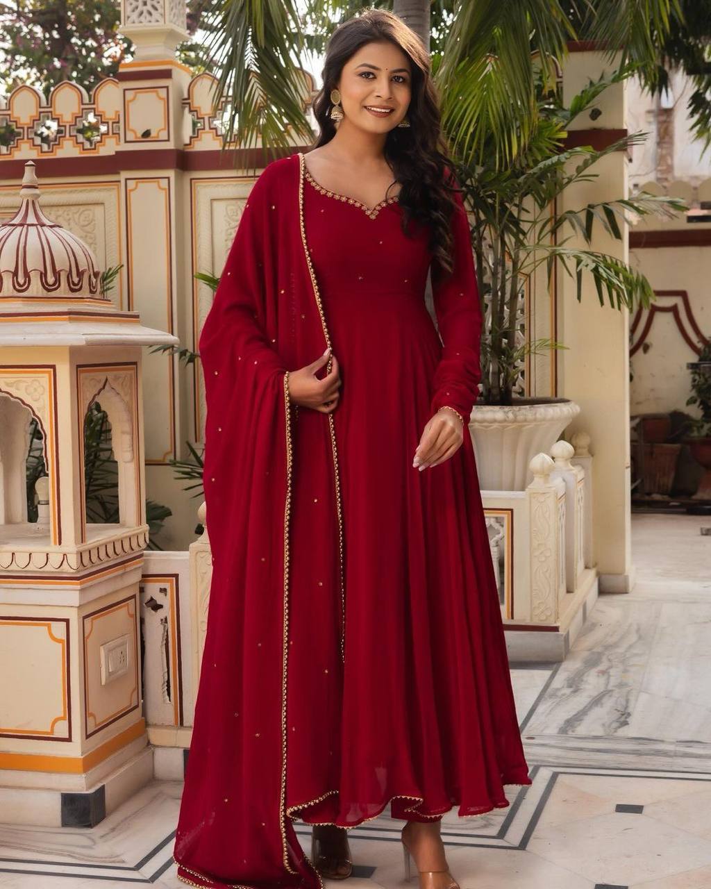 Stupendous Maroon Color Ready Made Georgette Sequence Stone Work Salwar Suit