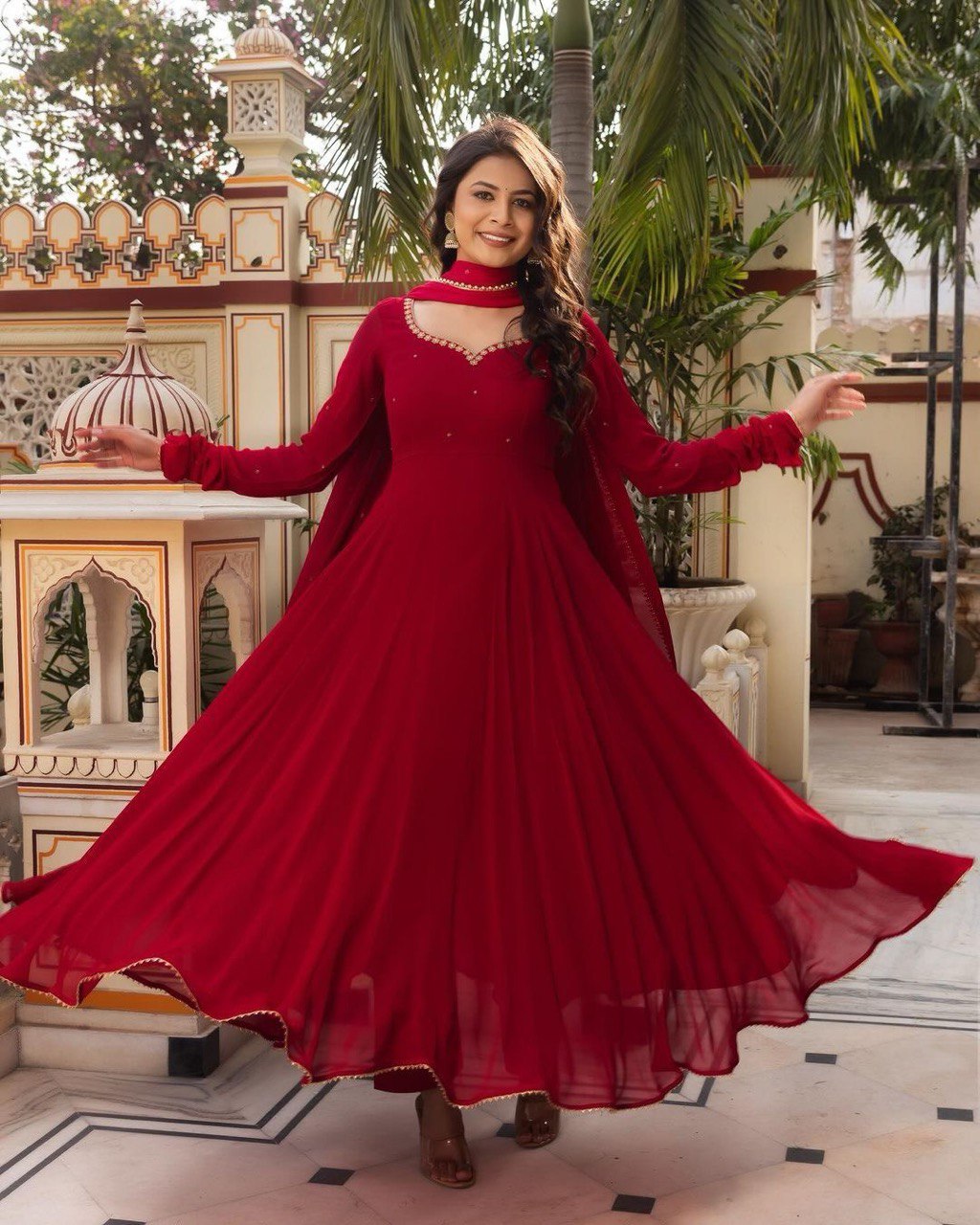 Stupendous Maroon Color Ready Made Georgette Sequence Stone Work Salwar Suit