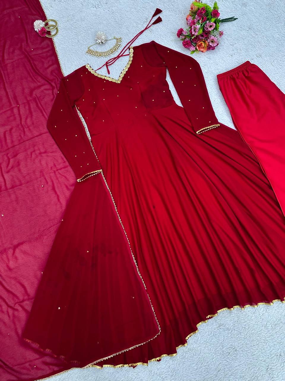 Stupendous Maroon Color Ready Made Georgette Sequence Stone Work Salwar Suit