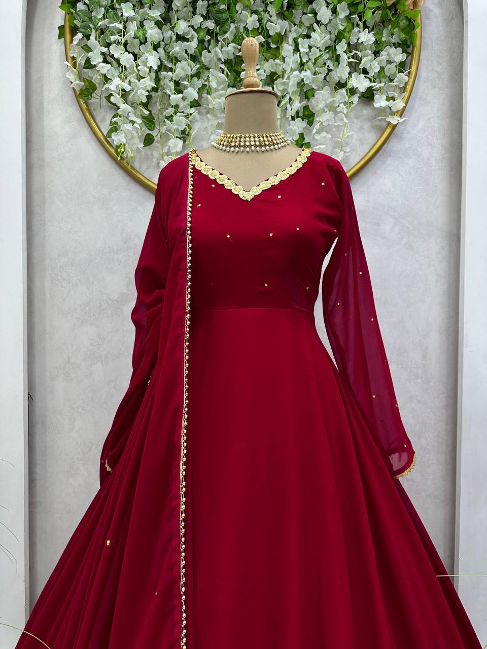 Stupendous Maroon Color Ready Made Georgette Sequence Stone Work Salwar Suit