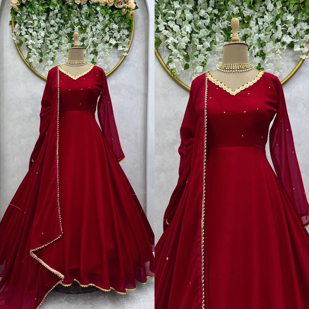 Stupendous Maroon Color Ready Made Georgette Sequence Stone Work Salwar Suit