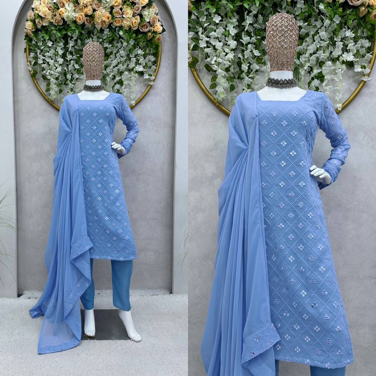 Amazing Sky Blue Color Georgette Thread Sequence Work Salwar Suit