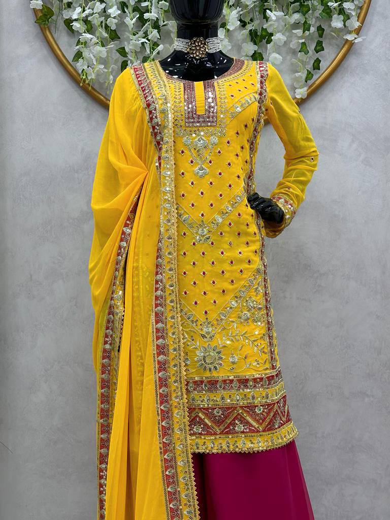 Yellow Color Georgette Sequence Thread Work Ready Made Salwar Suit