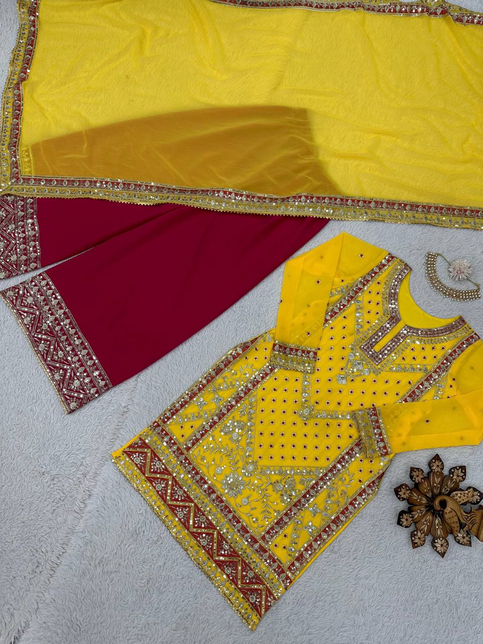 Yellow Color Georgette Sequence Thread Work Ready Made Salwar Suit