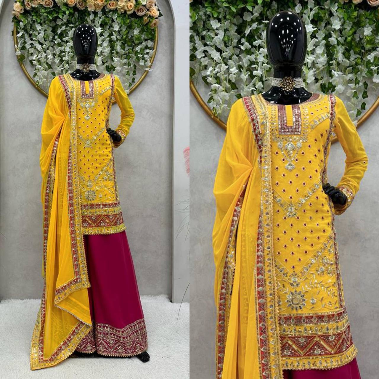 Yellow Color Georgette Sequence Thread Work Ready Made Salwar Suit