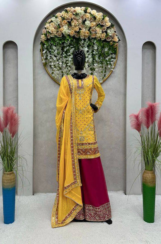 Yellow Color Georgette Sequence Thread Work Ready Made Salwar Suit