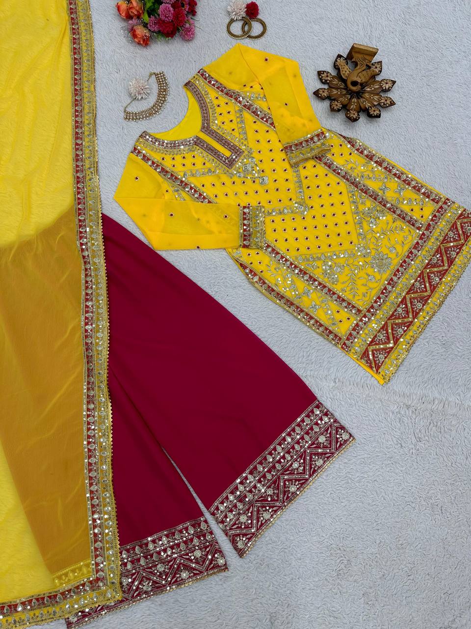 Yellow Color Georgette Sequence Thread Work Ready Made Salwar Suit