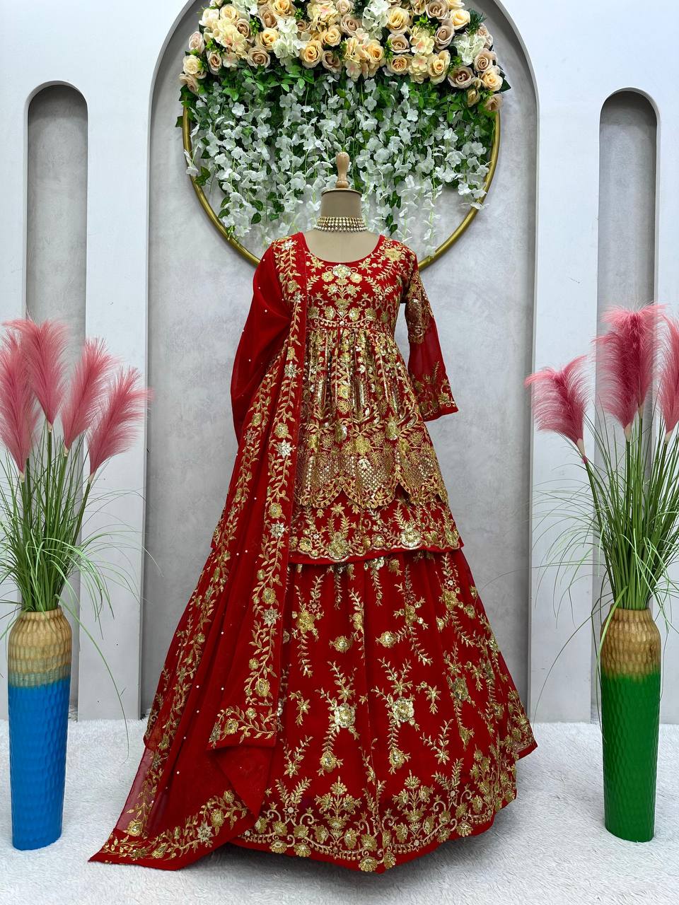 Party Wear Red Color Georgette Sequence Work Salwar Suit