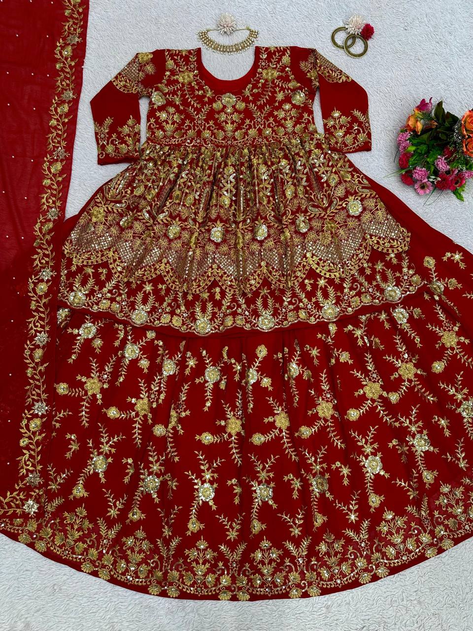 Party Wear Red Color Georgette Sequence Work Salwar Suit