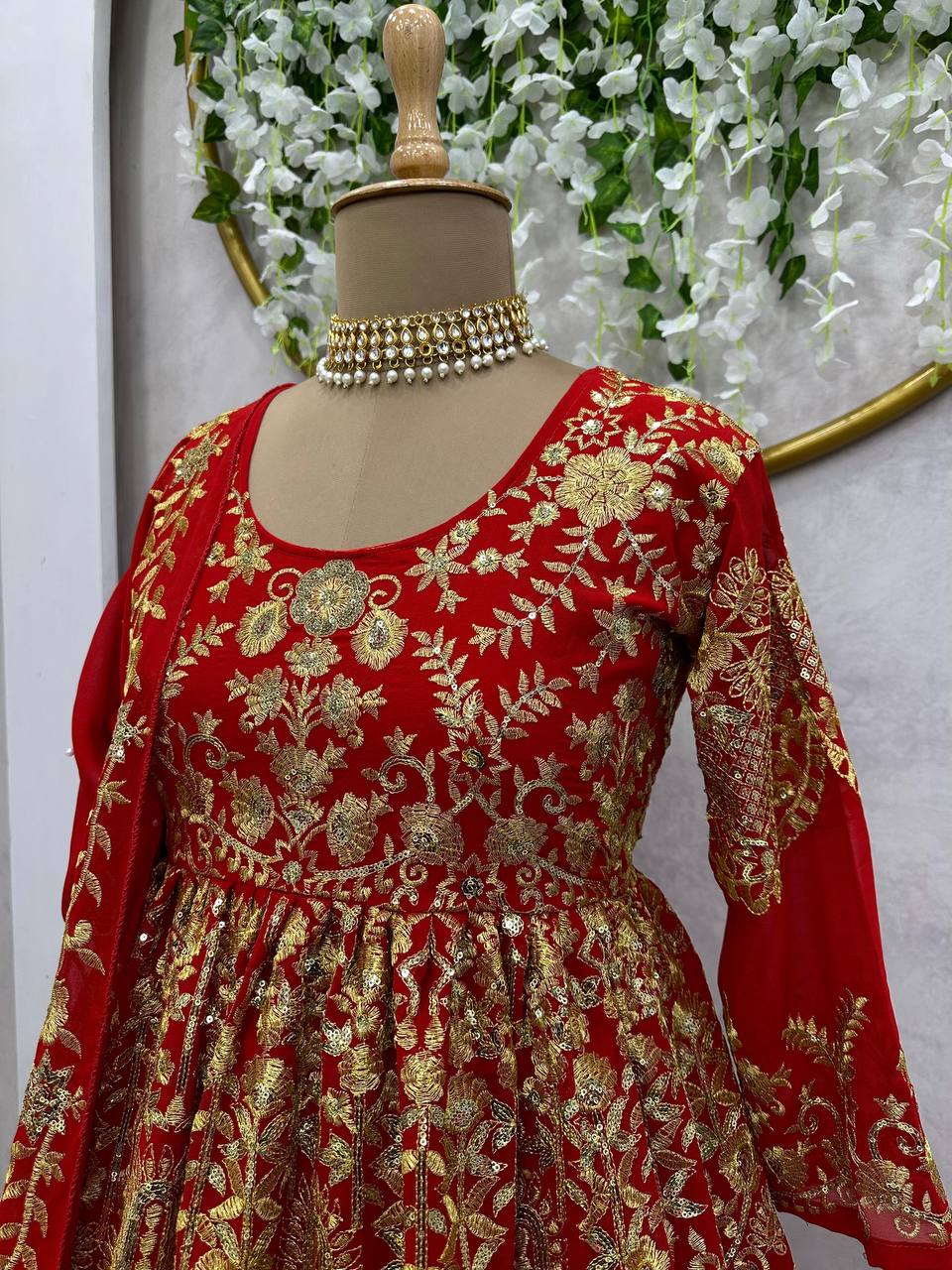 Party Wear Red Color Georgette Sequence Work Salwar Suit