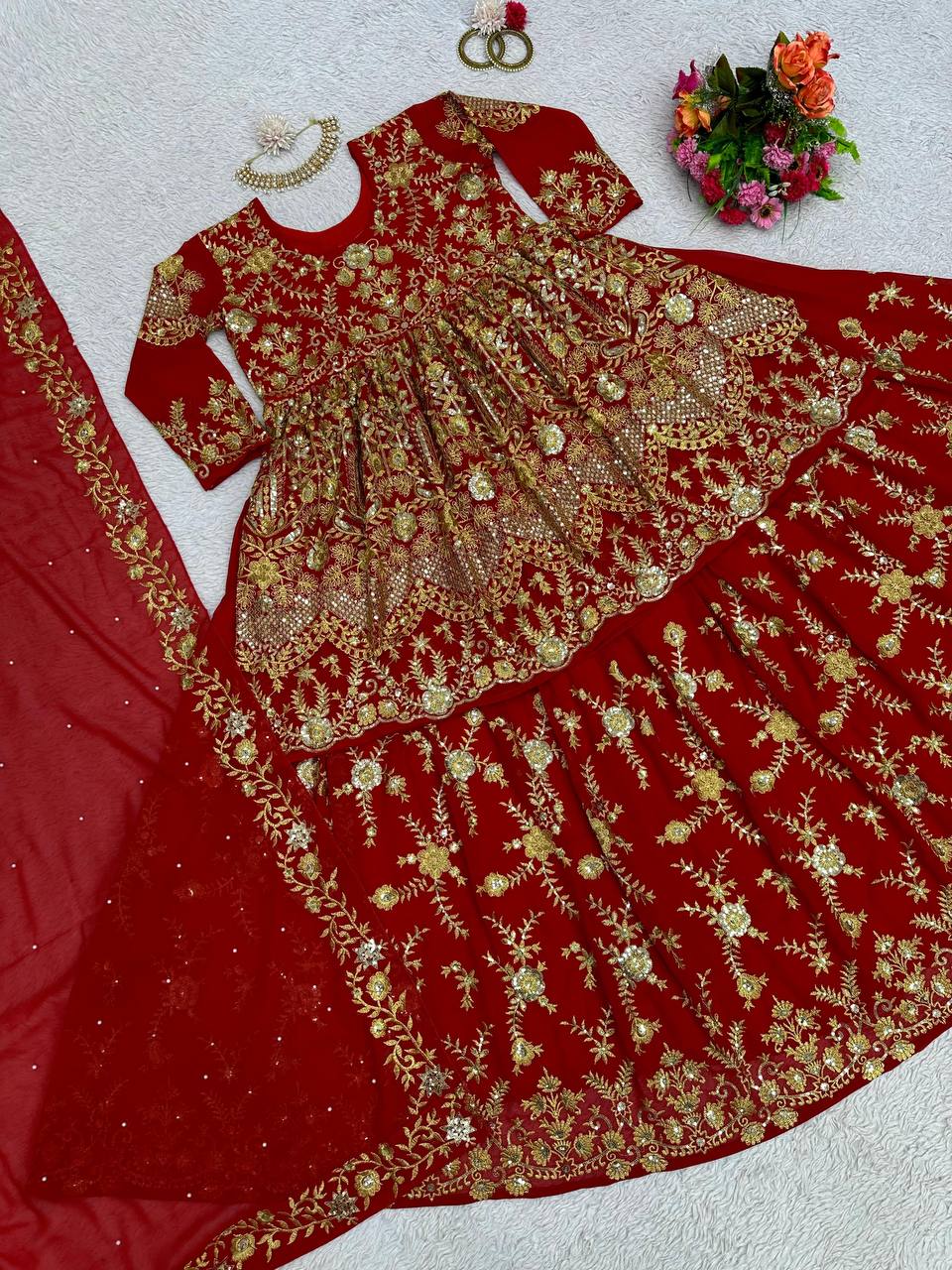 Party Wear Red Color Georgette Sequence Work Salwar Suit