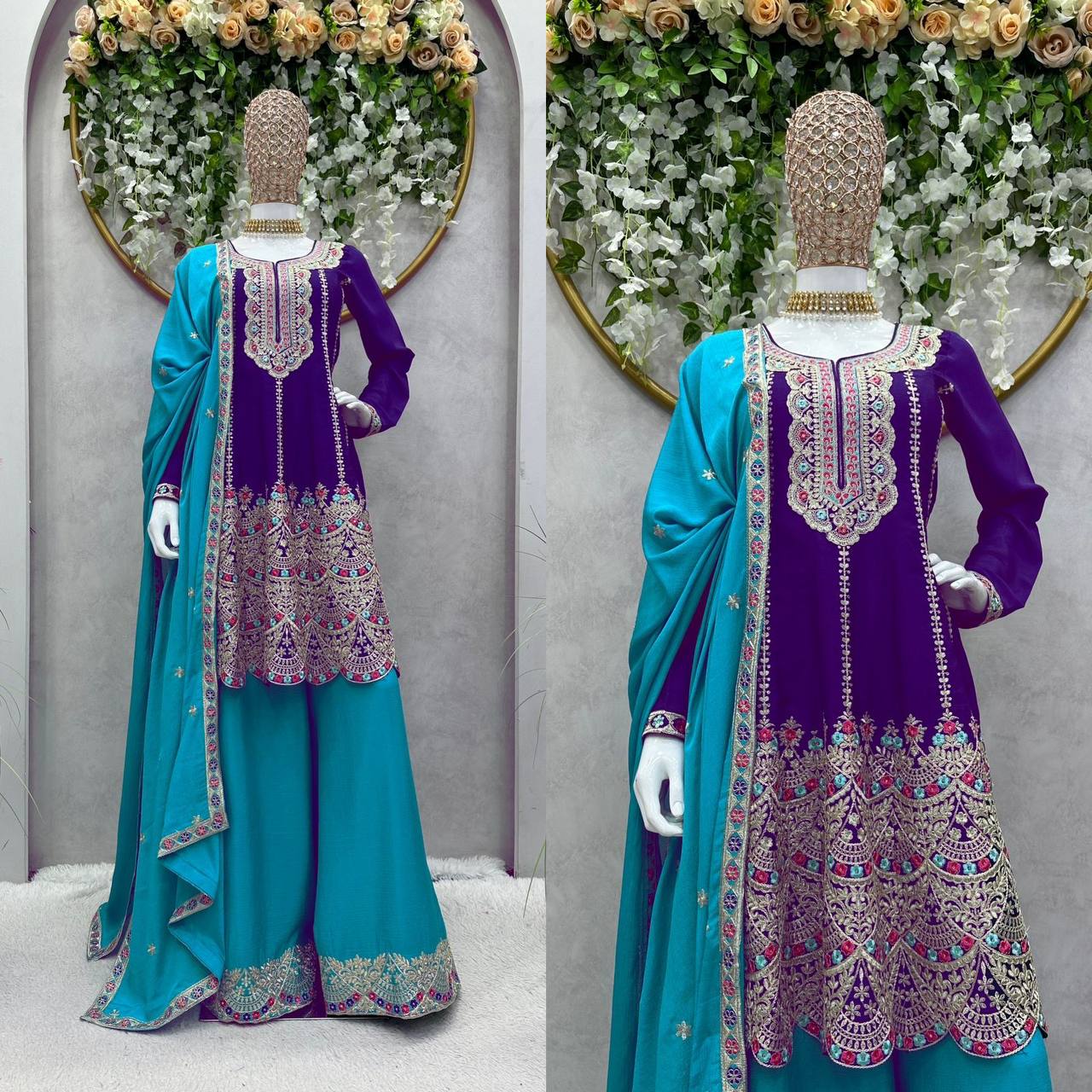 Party Wear Chinon Silk Ready Made Sequence Work Salwar Suit