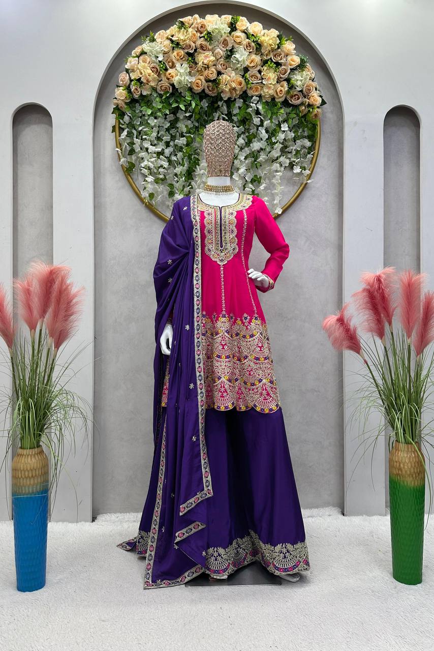 Party Wear Chinon Silk Ready Made Sequence Work Salwar Suit
