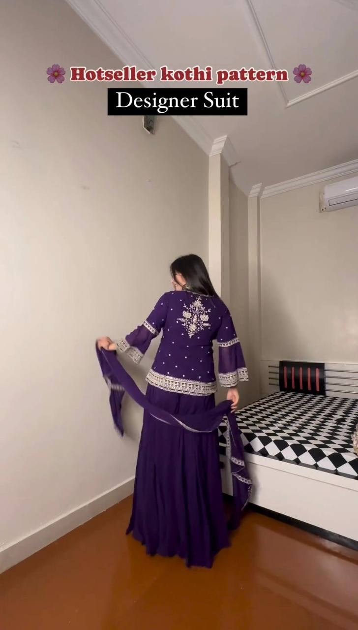 Wonderful Georgette Embroidered Sequence Work Ready Made Salwar Suit