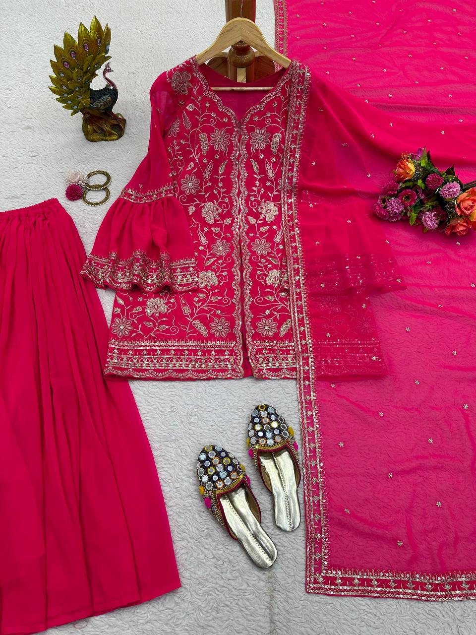 Wonderful Georgette Embroidered Sequence Work Ready Made Salwar Suit