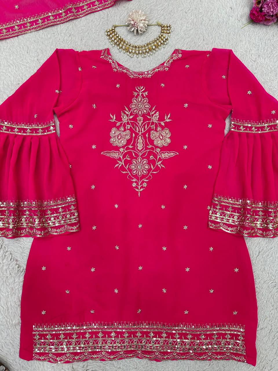 Wonderful Georgette Embroidered Sequence Work Ready Made Salwar Suit