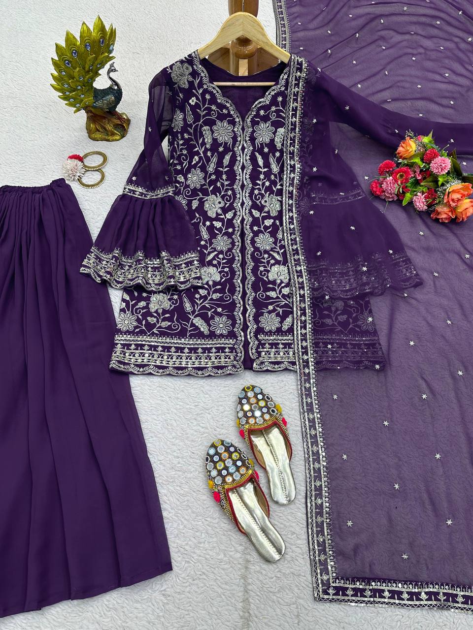 Wonderful Georgette Embroidered Sequence Work Ready Made Salwar Suit