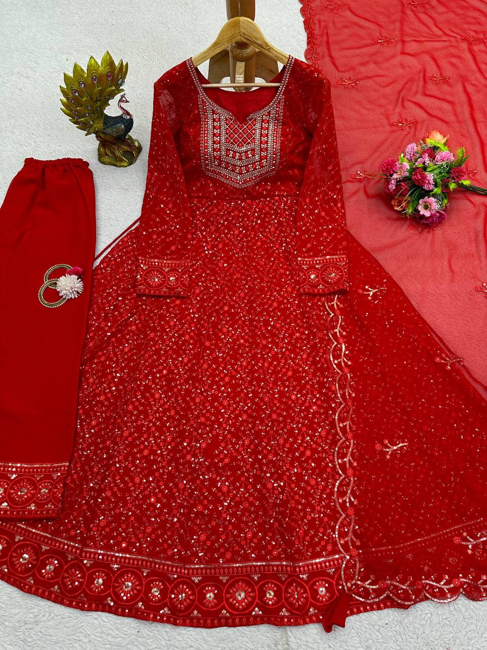 Lovely Georgette Thread Sequence Work Ready Made Salwar Suit For Women