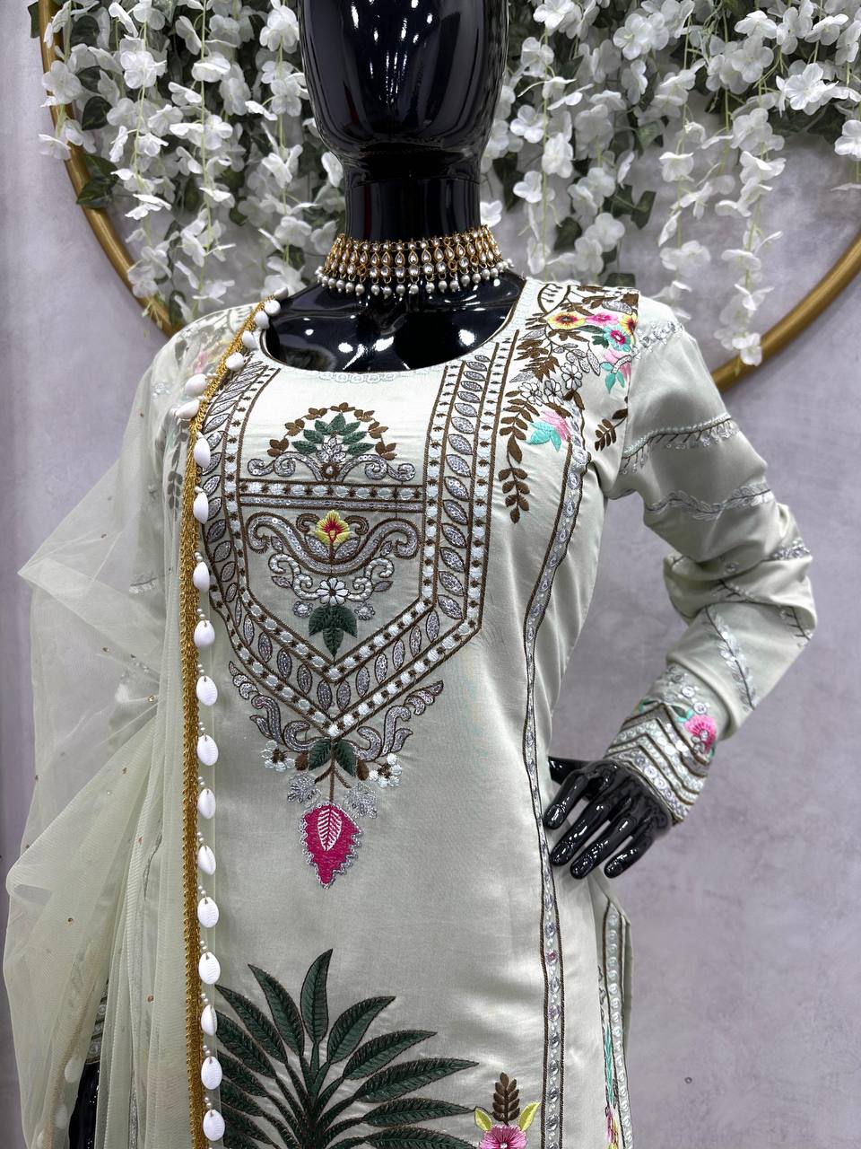 Latest Grey Color Muslin Sequence Work Ready Made Salwar Suit