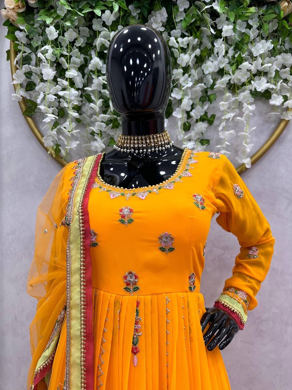 Amazon Orange Color Georgette Embroidery Work Salwar Suit