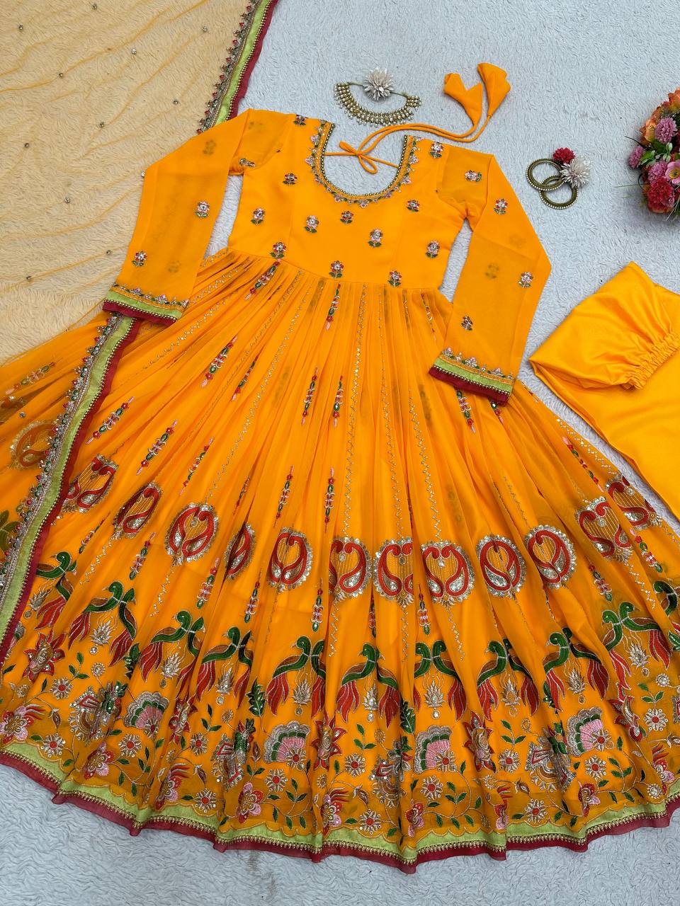 Amazon Orange Color Georgette Embroidery Work Salwar Suit