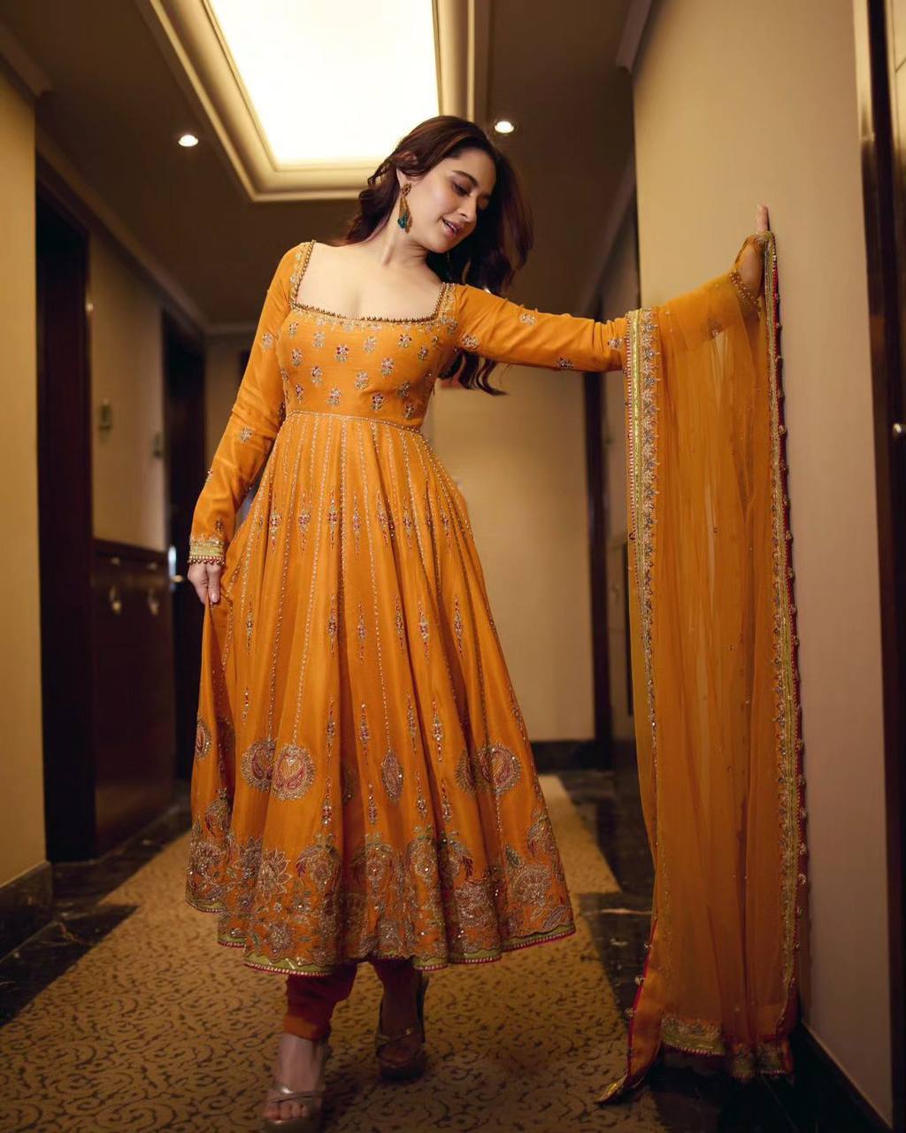 Amazon Orange Color Georgette Embroidery Work Salwar Suit